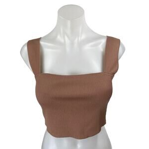Missguided Brown Ribbed Knit Sleeveless Square Neck Cami Tank Crop Top Size 4